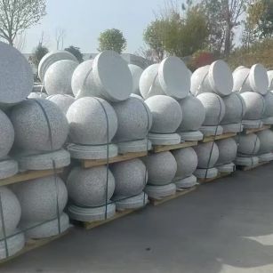 酒泉 白麻花岗岩石材圆球，石球，挡车球，隔离球，景观石球，风水球等