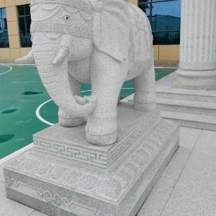 酒泉 白麻花岗岩动物异形石雕-大象