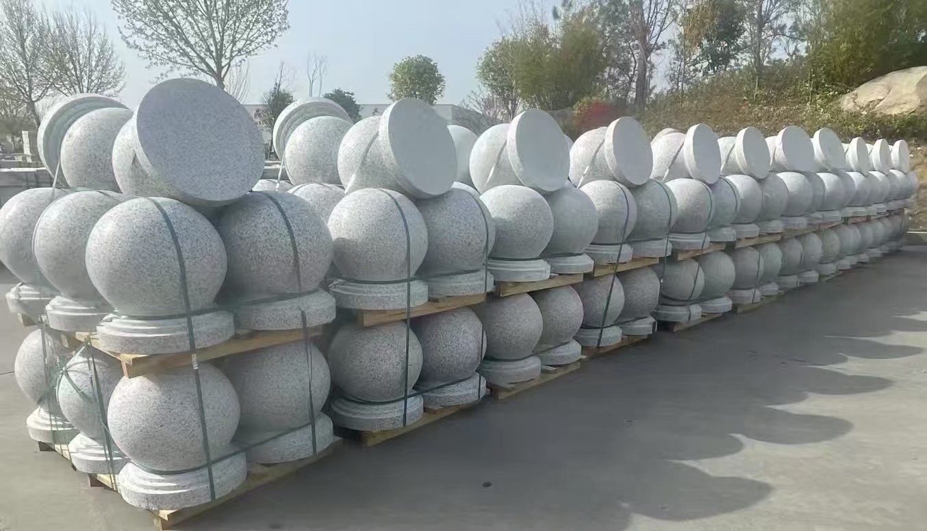 酒泉 白麻花岗岩石材圆球，石球，挡车球，隔离球，景观石球，风水球等