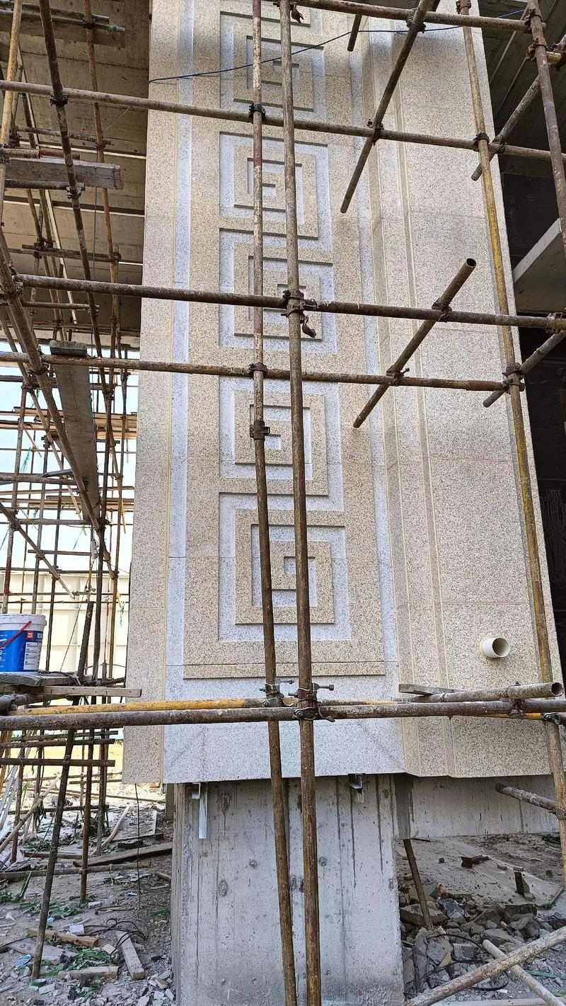 酒泉 黄金麻花岗岩别墅外墙干挂回纹造型效果