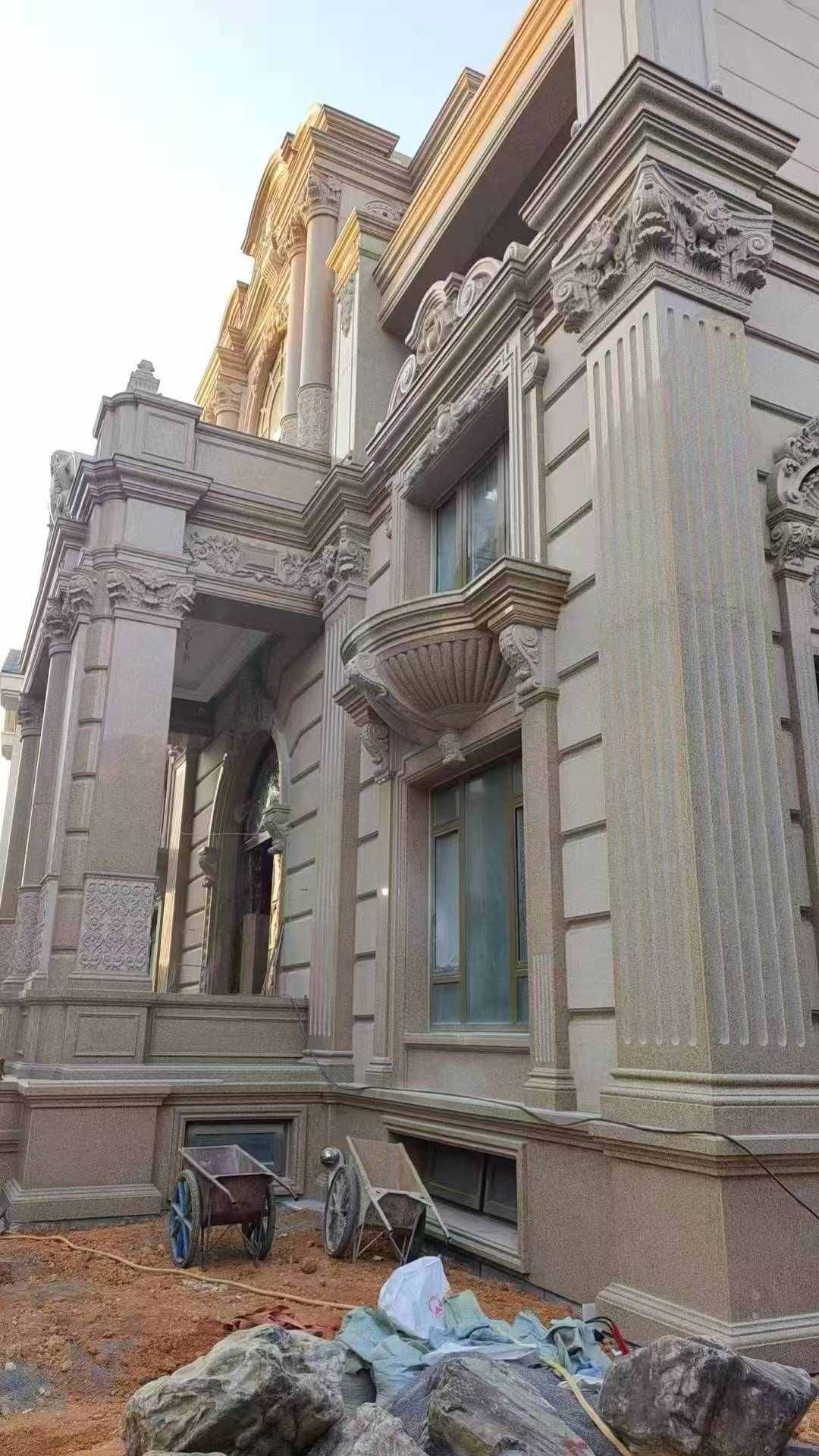 酒泉 黄金麻花岗岩光面别墅外墙干挂施工完成