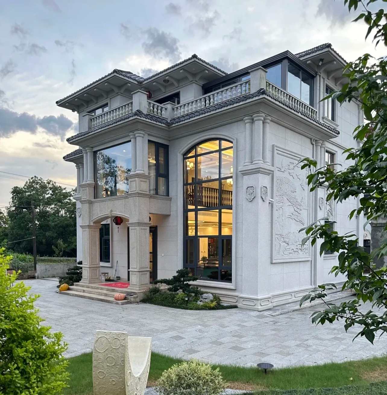 酒泉 白麻花岗岩私人别墅干挂石材豪华定制