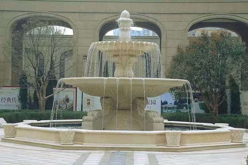 酒泉 黄金麻花岗岩异型加工——户外庭院石雕流水喷泉