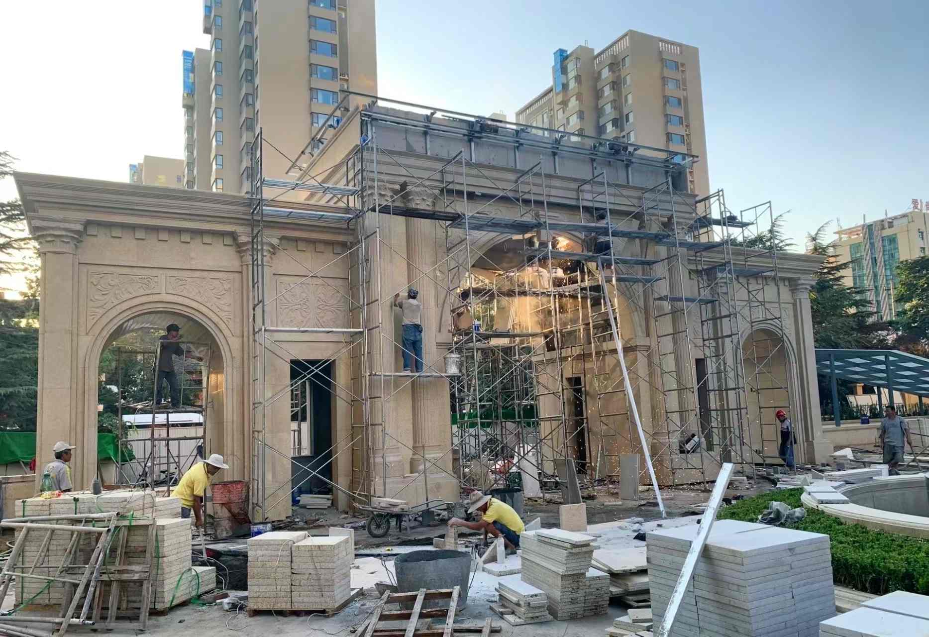 酒泉 黄金麻荔枝面花岗岩小区门楼外墙干挂