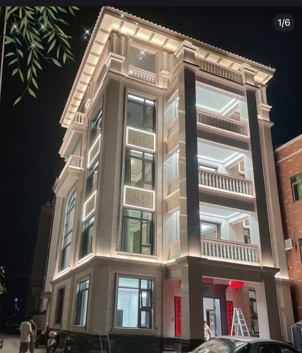 酒泉 芝麻白花岗岩别墅外墙夜间效果