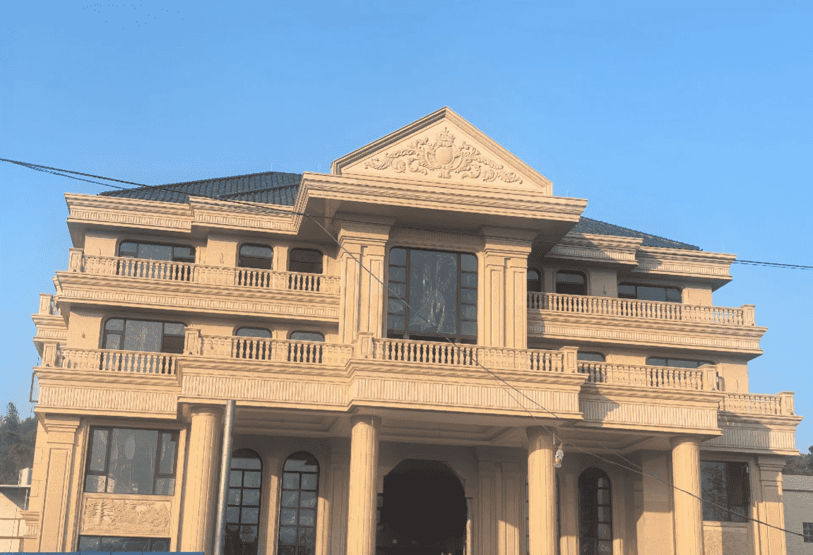 酒泉黄金麻别墅外墙干挂石材效果示例